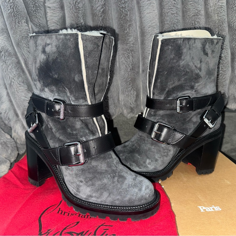 Christian Louboutin Gray Suede Heeled Boots